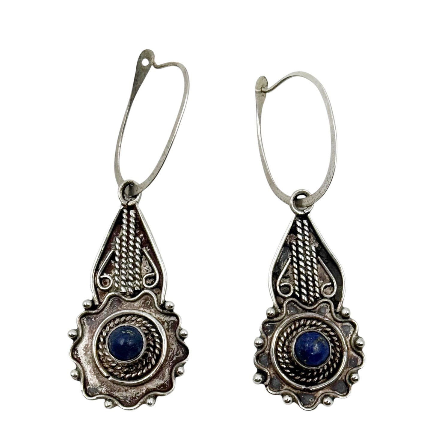 tribal Sterling silver lapis lazuli cabochon drop earrings - GM136