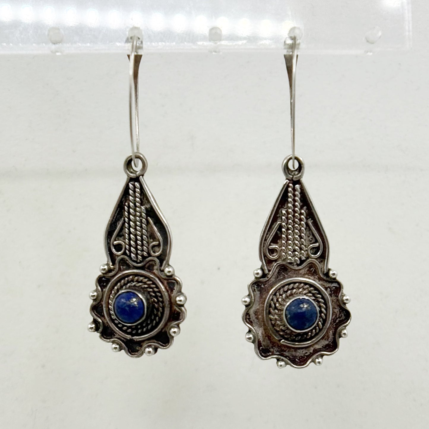 tribal Sterling silver lapis lazuli cabochon drop earrings - GM136