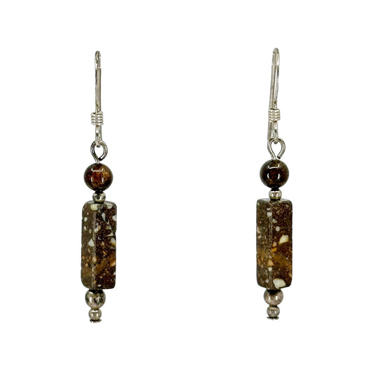 Hand Made sterling silver jasper bead earrings