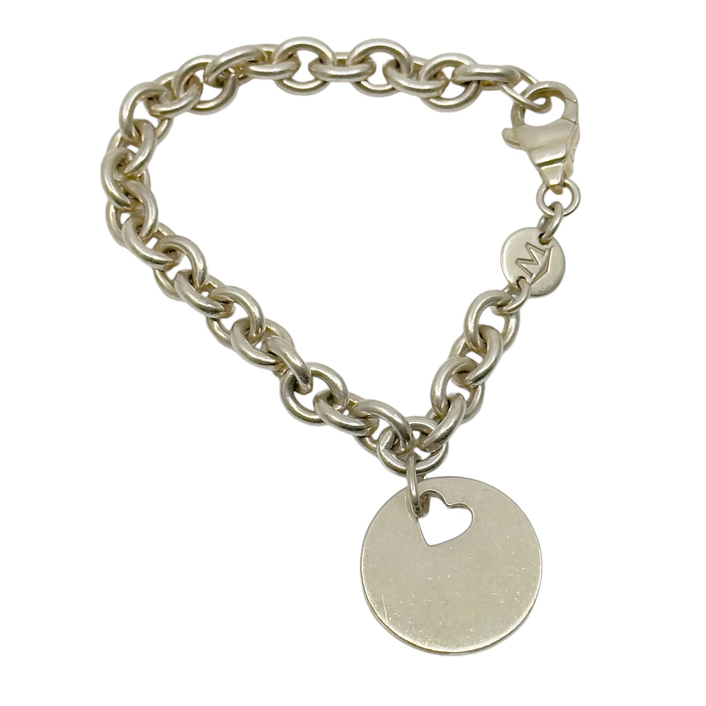 Movado sterling silver Heart Tag charm bracelet