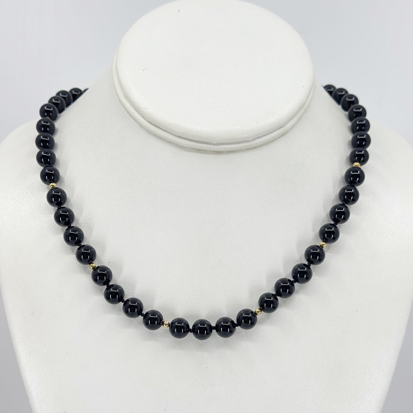 Hand Made 14k Gold onyx  bead necklace