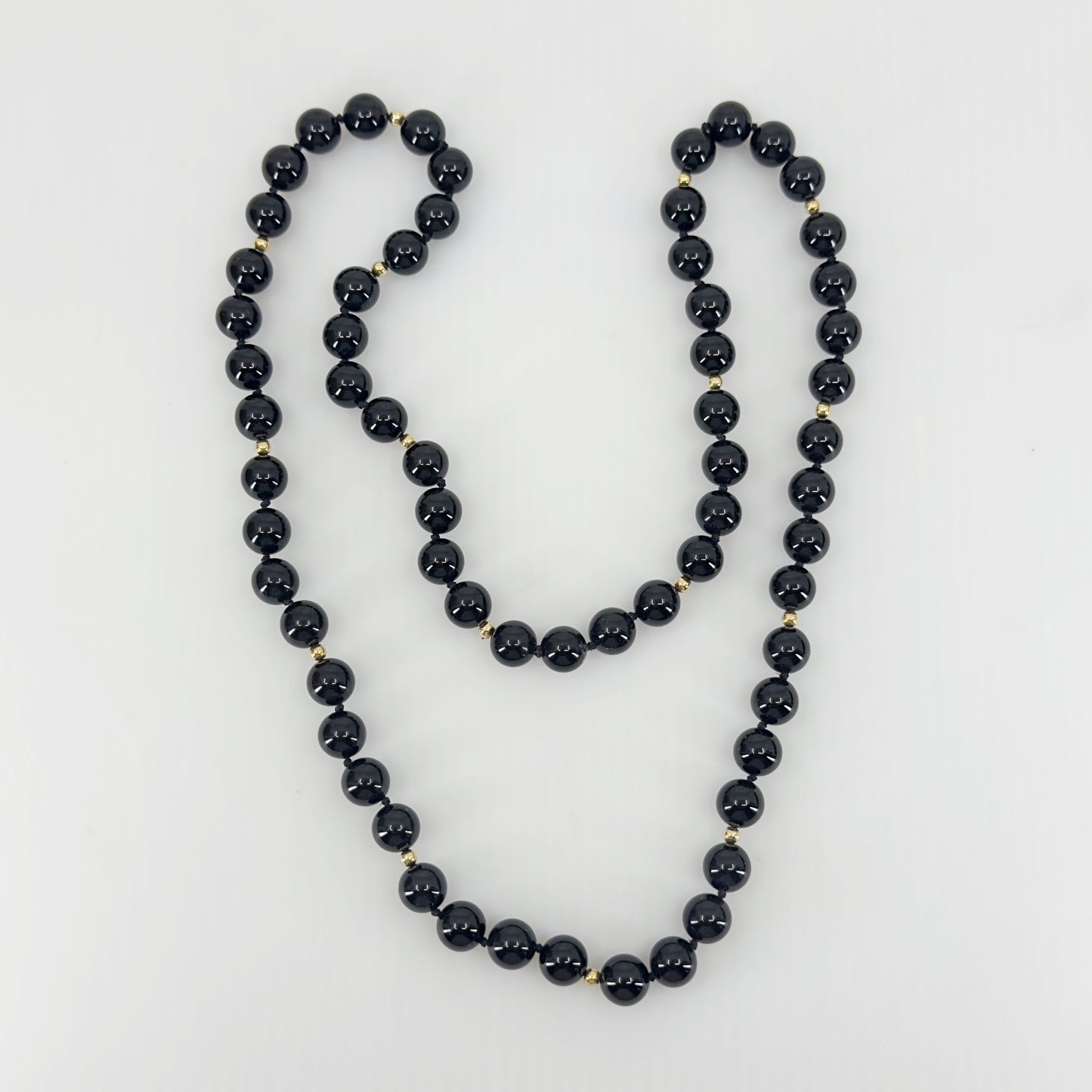 Hand Made 14k Gold onyx  bead necklace