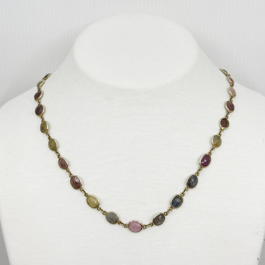 14k gold vermeil sterling silver multicolor sapphire cabochon necklace GM715