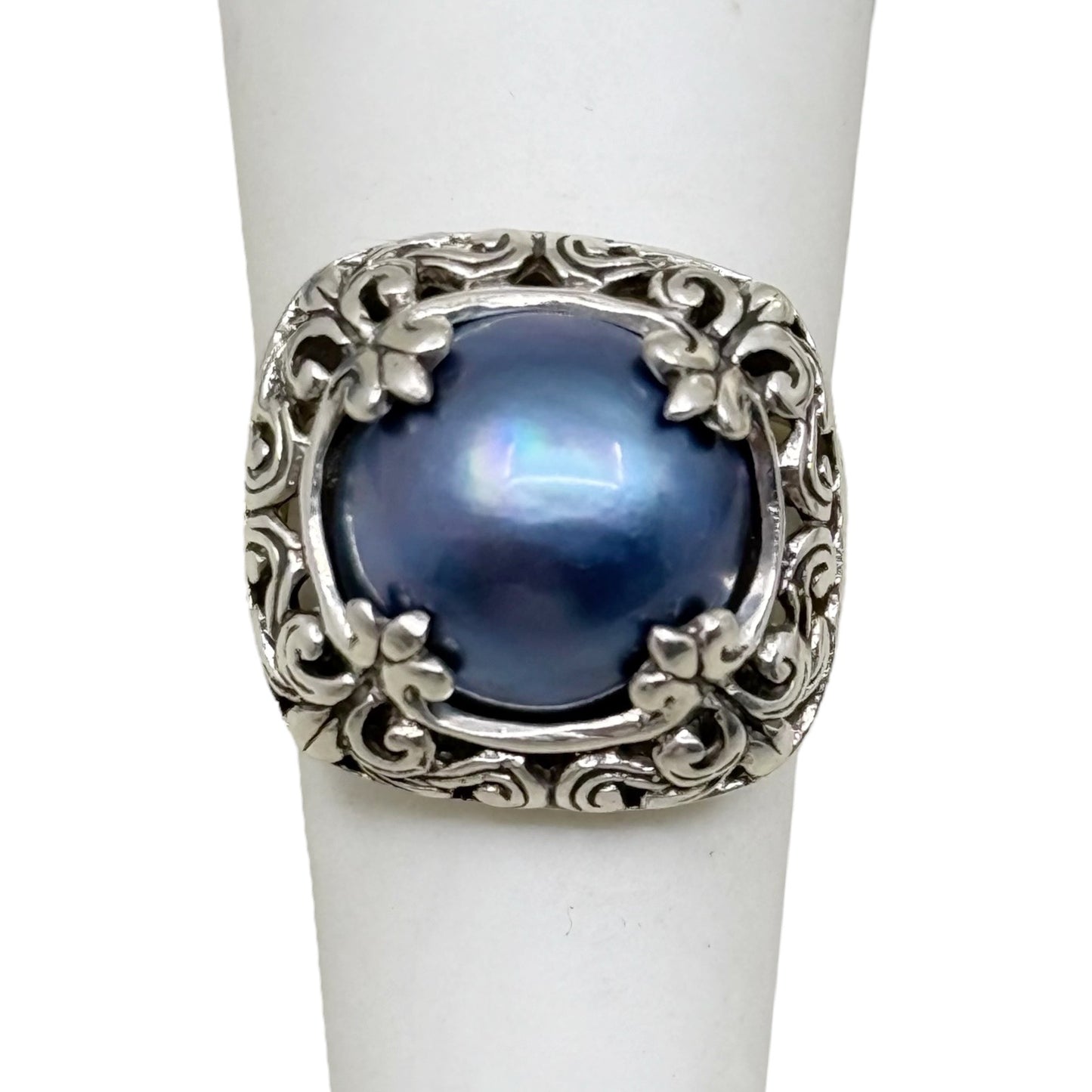 sterling silver blue gray mabe pearl ring - GM449