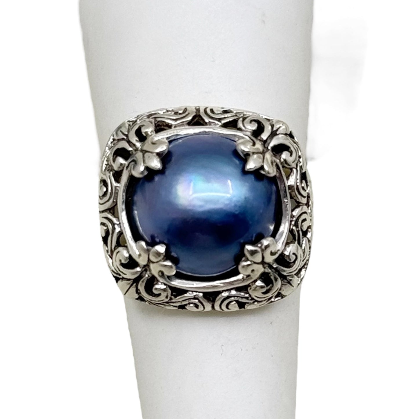 sterling silver blue gray mabe pearl ring - GM449