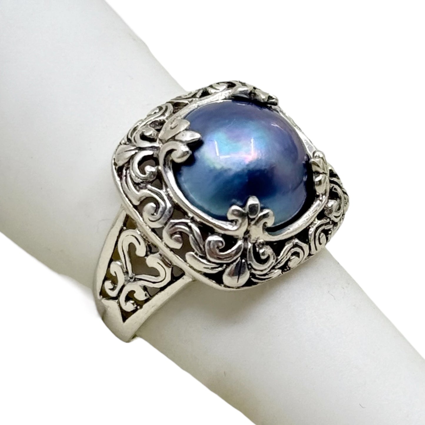 sterling silver blue gray mabe pearl ring - GM449