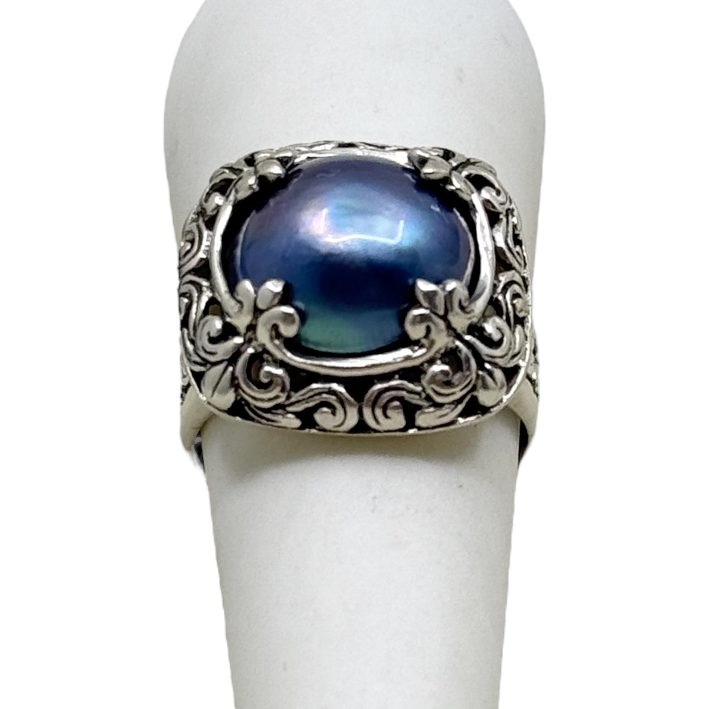 sterling silver blue gray mabe pearl ring - GM449