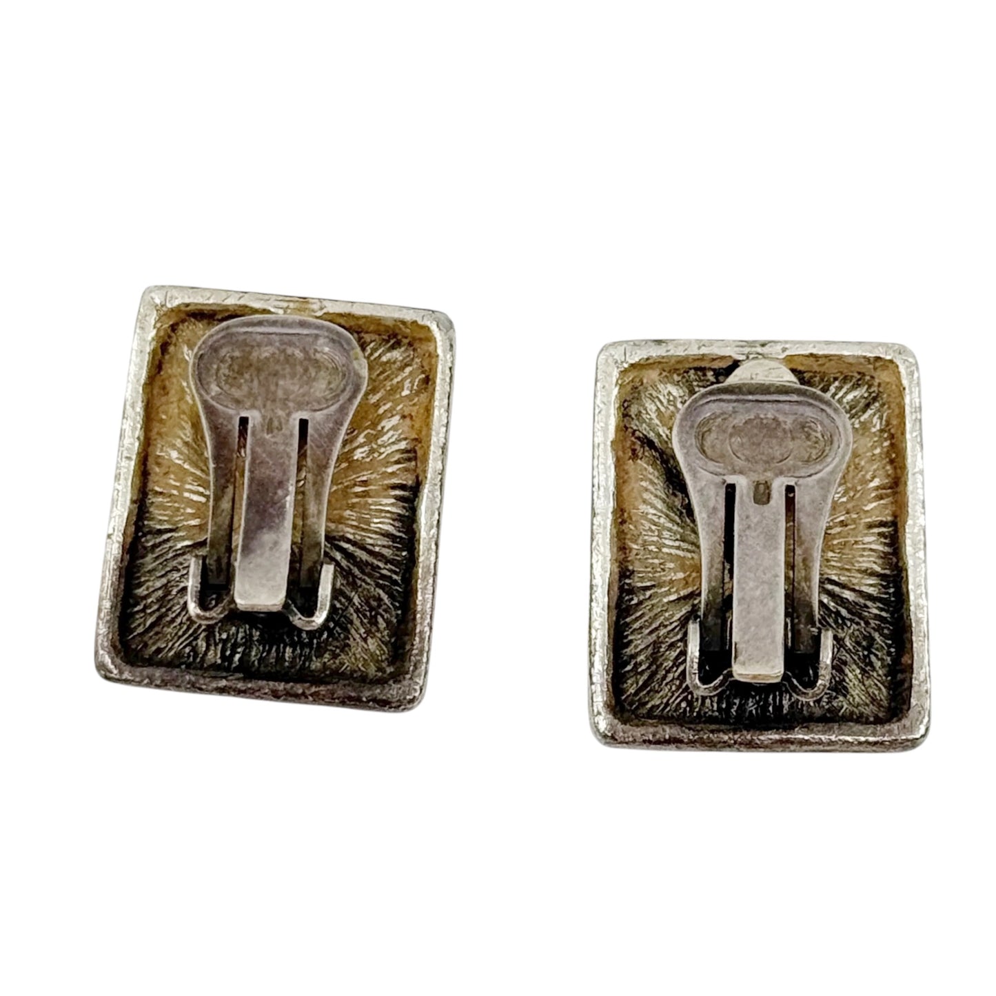 Vintage brutalist silver tone brutalist clip on earrings - GM1503