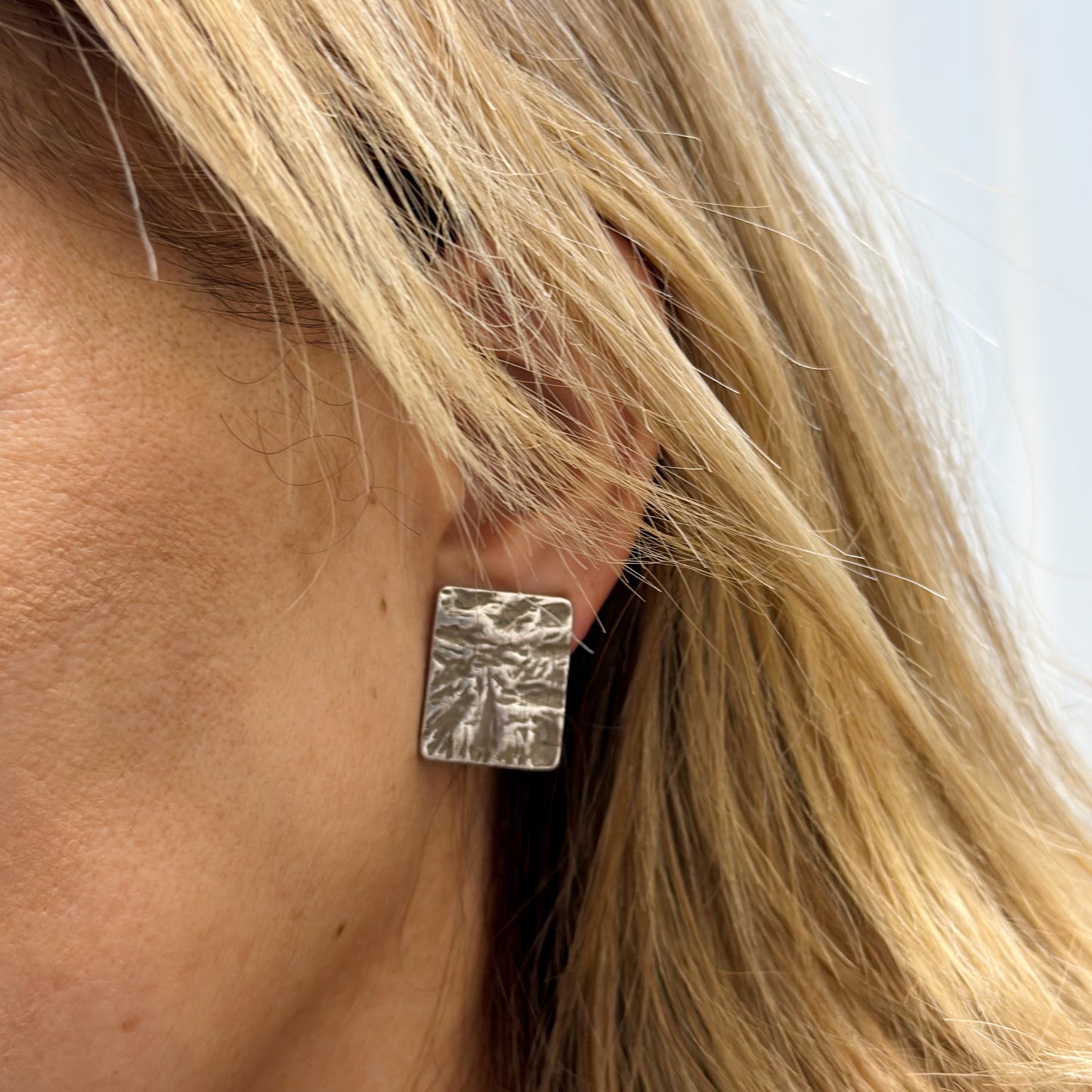 Vintage brutalist silver tone brutalist clip on earrings - GM1503