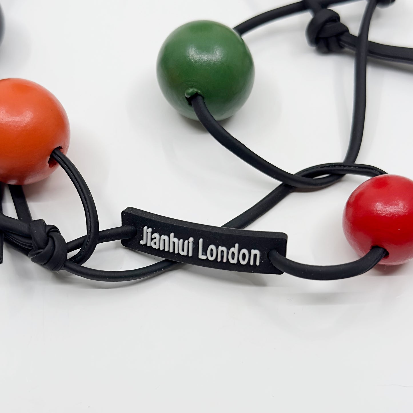 jianhui London recycle wood beads & leather necklace