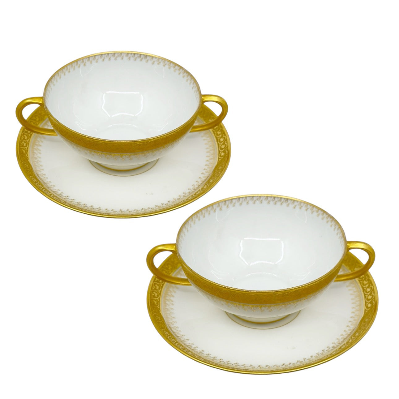 2 Limoges France porcelain cream soup bowl set