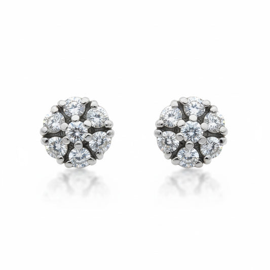 silver plated cubic zirconia flower stud earrings - GM152