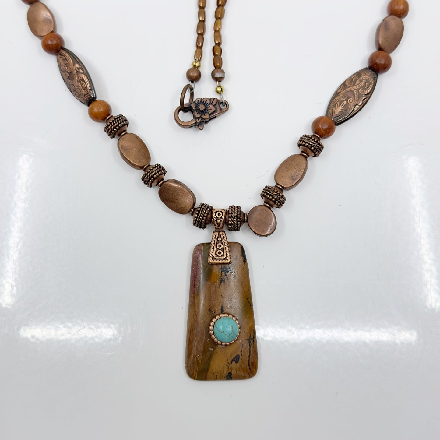 Hand Made copper jasper & wood bead necklace