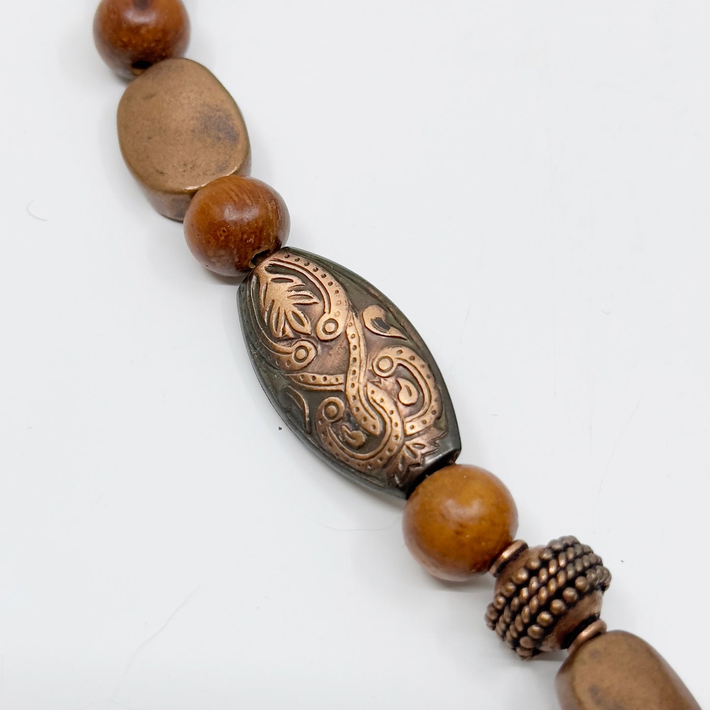 Hand Made copper jasper & wood bead necklace