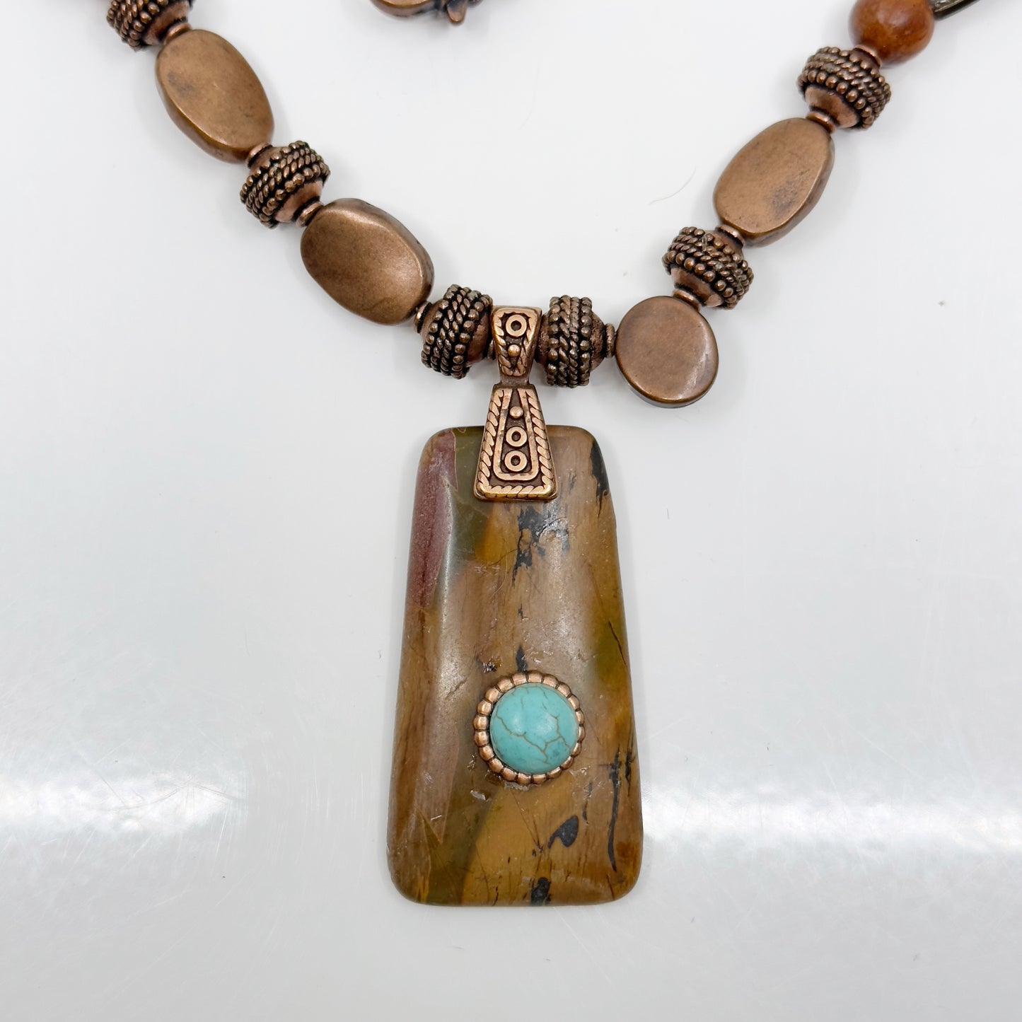 Hand Made copper jasper & wood bead necklace