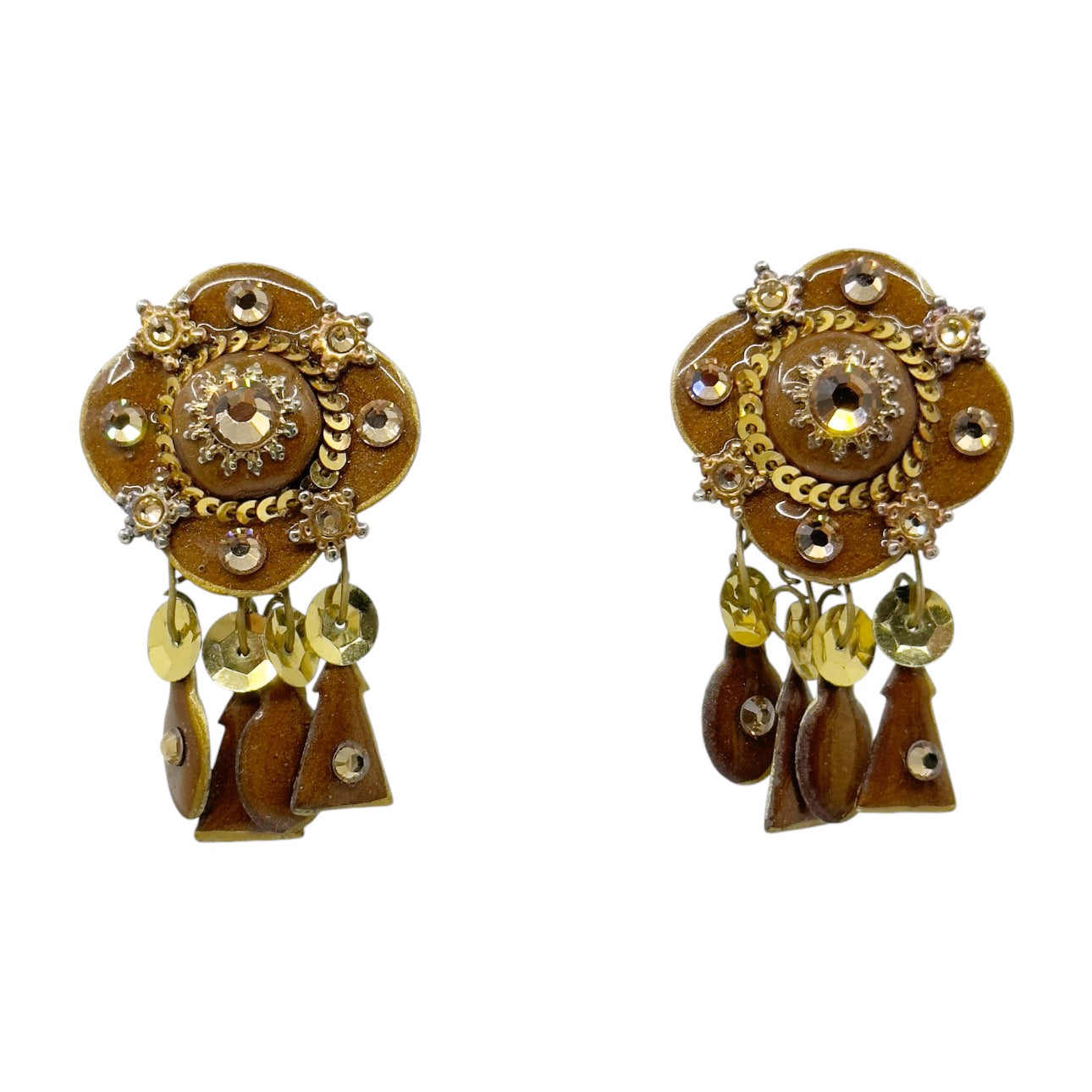 Vintage enamel & sequins clip on earrings