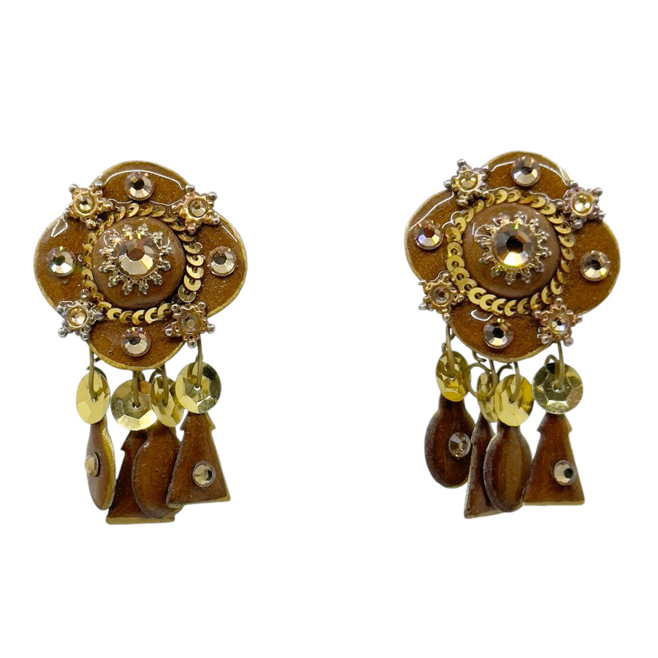 Vintage enamel & sequins clip on earrings