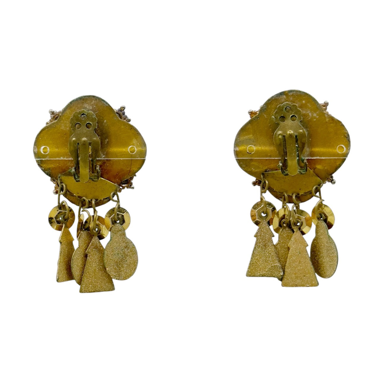 Vintage enamel & sequins clip on earrings