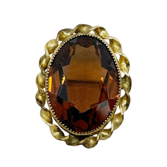 Vintage 12k gold smoky quartz filled brooch pendant - GM1527