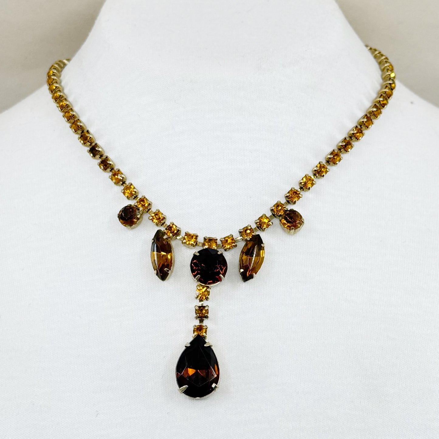 Vintage gold tone topaz rhinestone necklace - GM1534