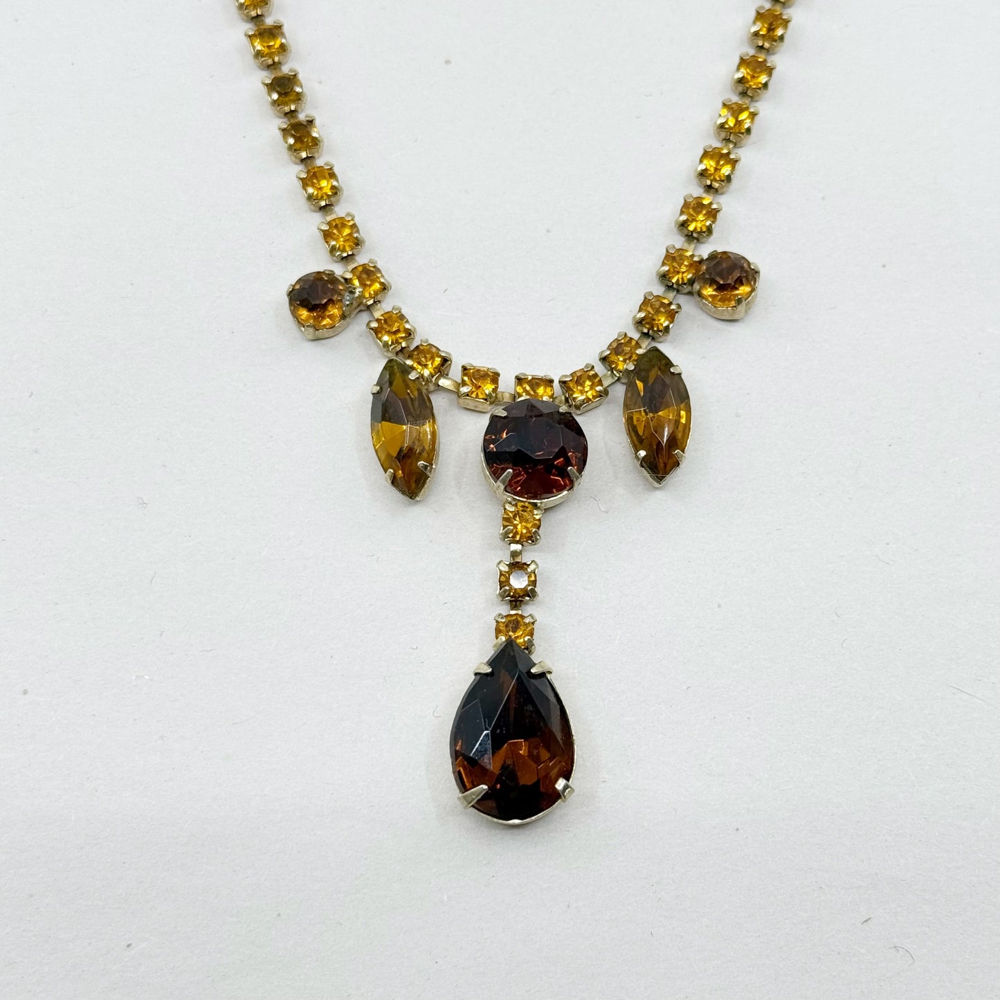 Vintage gold tone topaz rhinestone necklace - GM1534