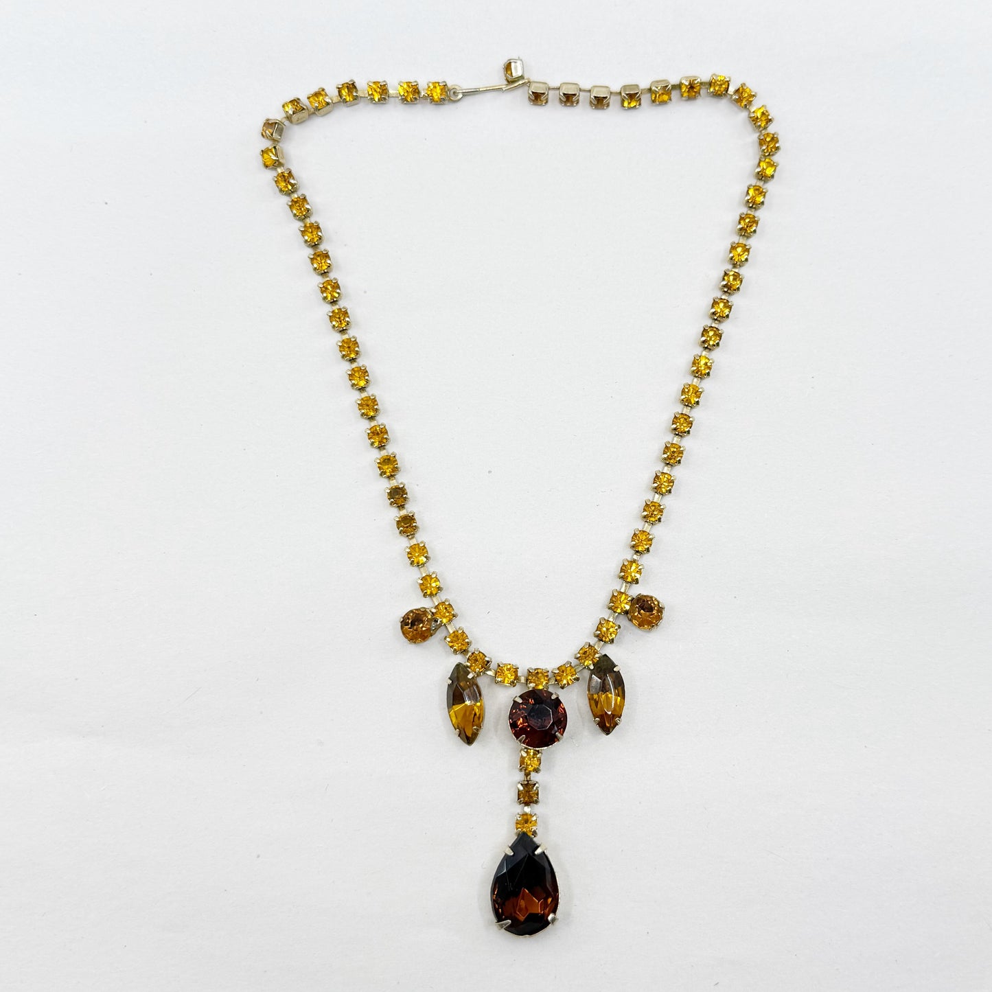 Vintage gold tone topaz rhinestone necklace - GM1534