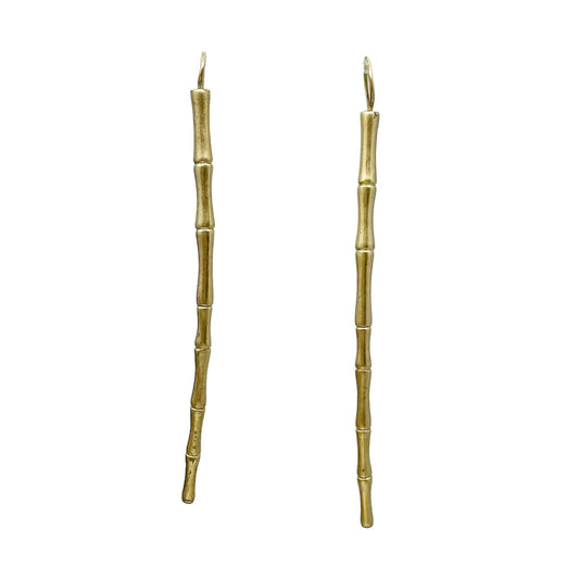 Gold tone bamboo drop earrings