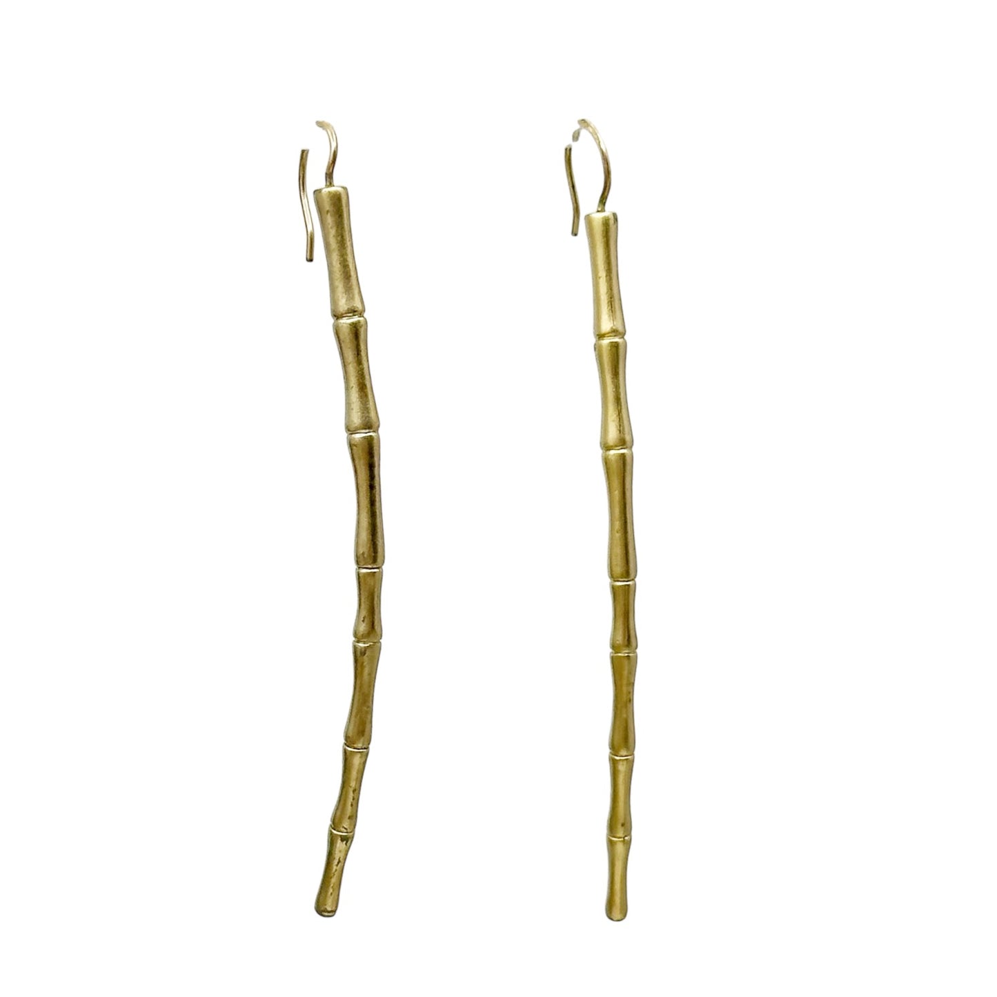 Gold tone bamboo drop earrings