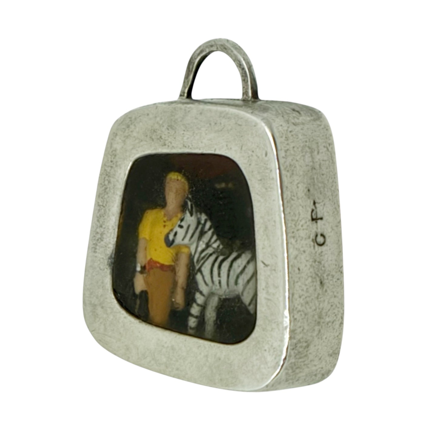 Modernist sterling silver safari acrylic pendant - GM155