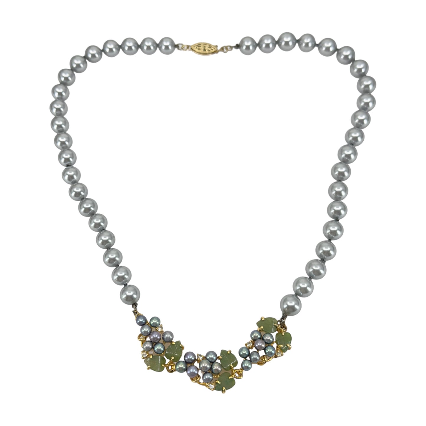 Gold filled pearl & jade bead necklace