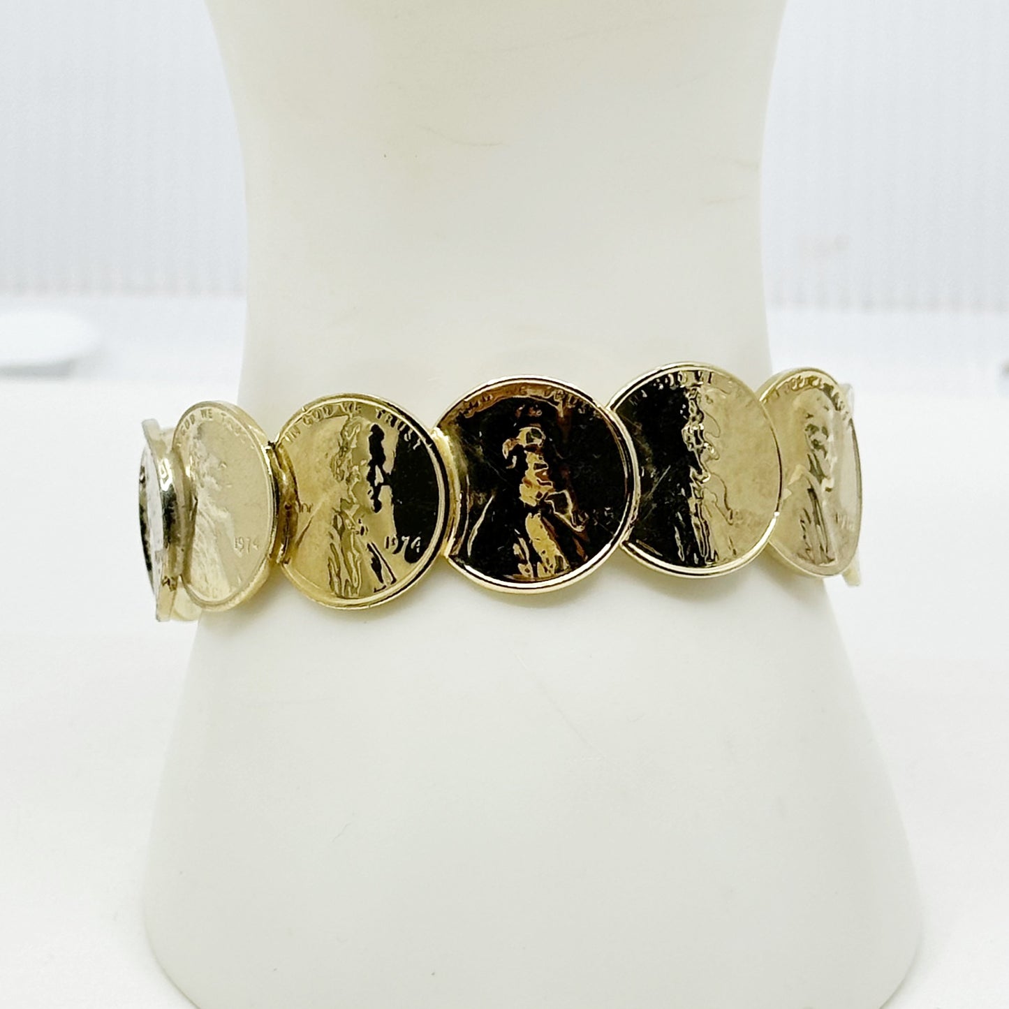 Gold Plated USA one Cent cuff bracelet