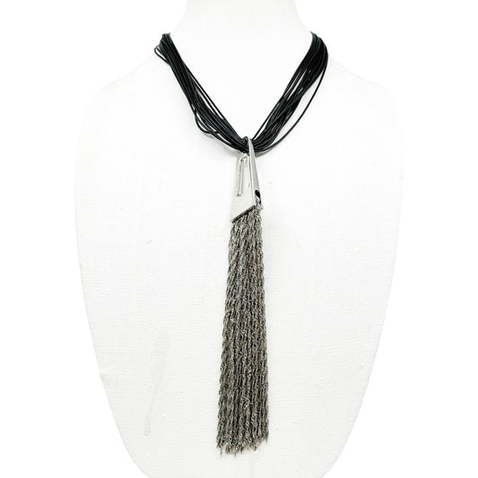 Modernist Silver tone tassel cord necklace