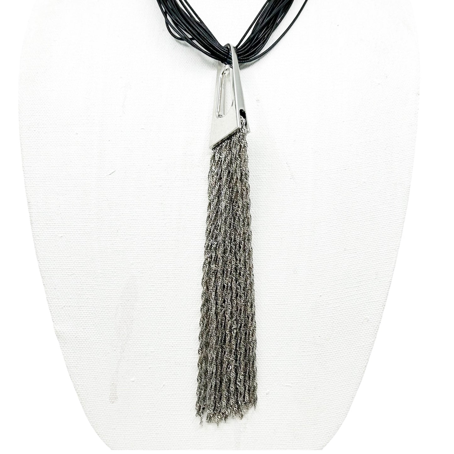 Modernist Silver tone tassel cord necklace