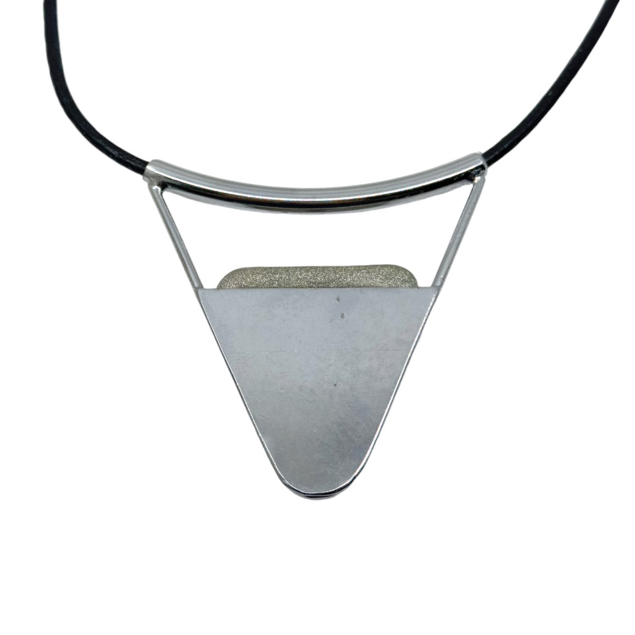 Silver tone glass leather cord necklace