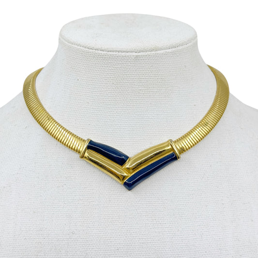 Vintage Gold tone enamel tubogas necklace