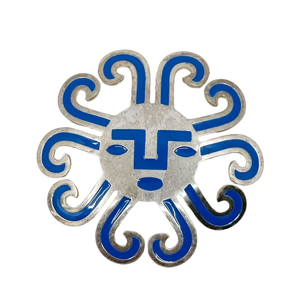 Etro Silver tone enamel sun brooch