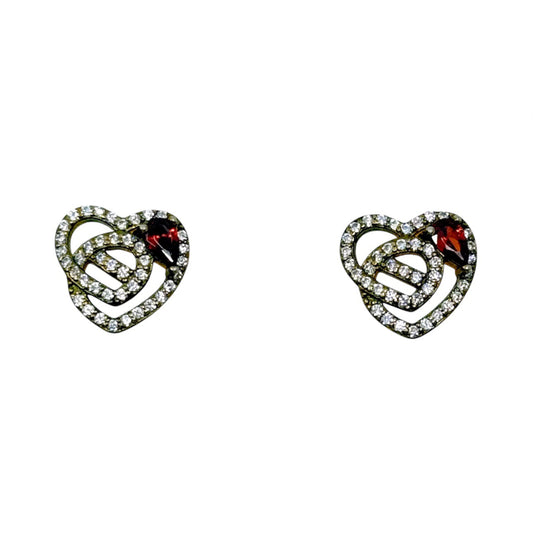 18k gold over sterling silver garnet & cubic zirconia heart stud earrings - GM146