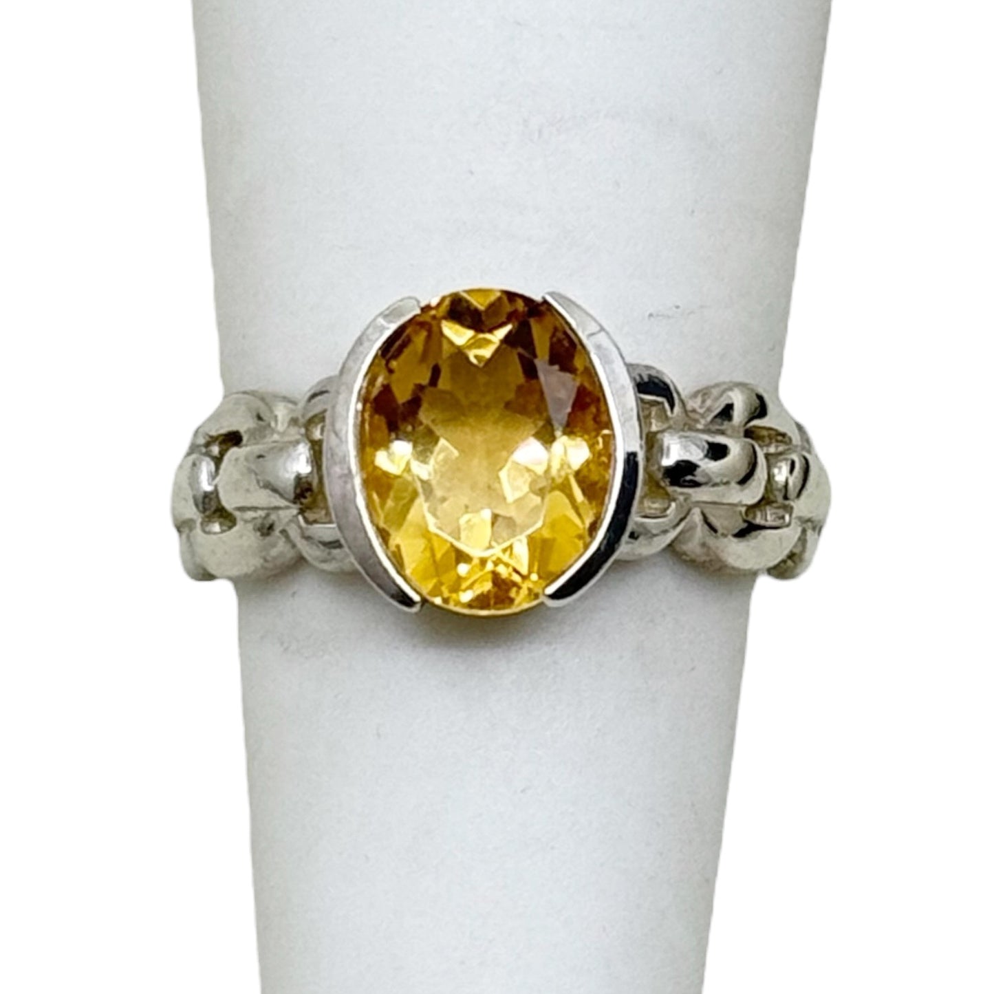 sterling silver citrine link chain ring - GM459