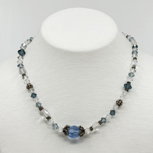 Hand Made sterling silver crystal bead necklace GM717