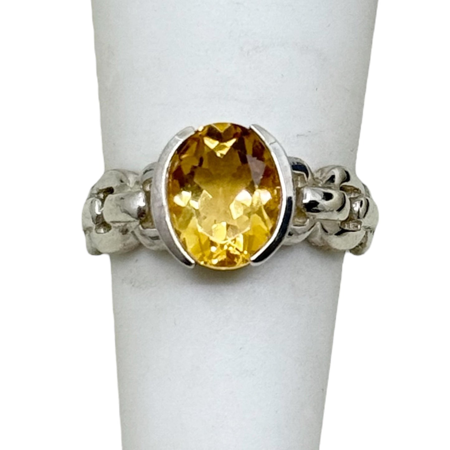 sterling silver citrine link chain ring - GM459
