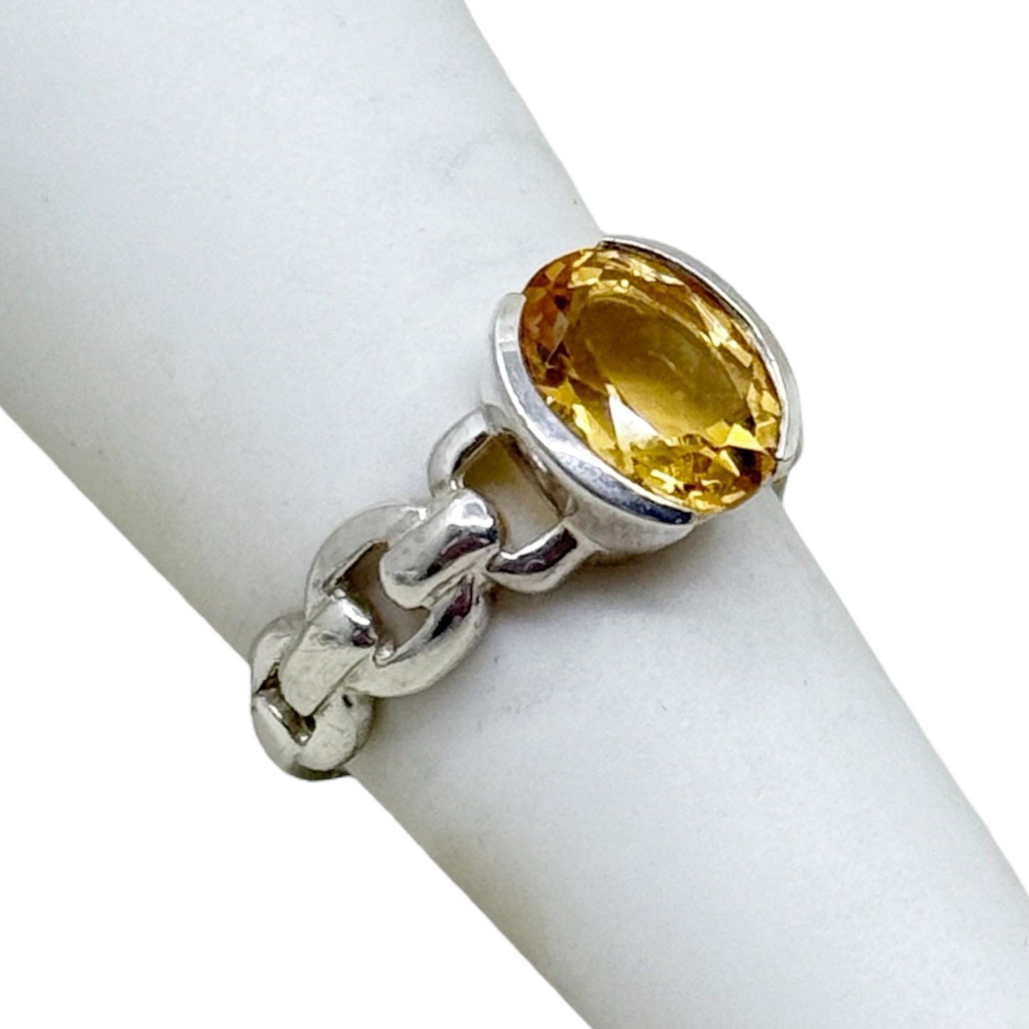 sterling silver citrine link chain ring - GM459