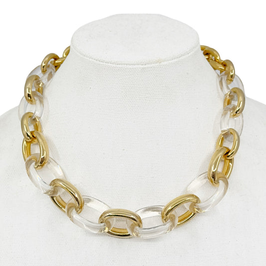 Gold tone clear acrylic link chain necklace GM1601