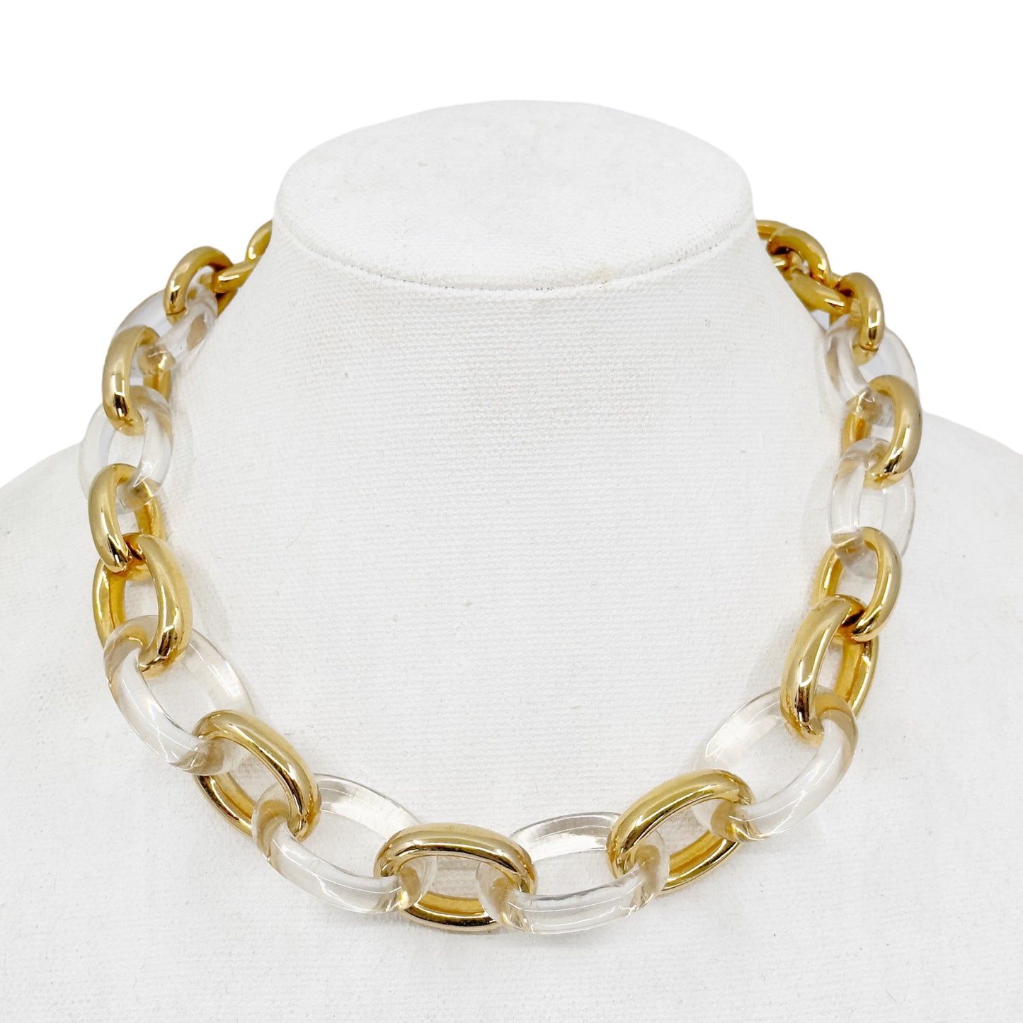 Gold tone clear acrylic link chain necklace GM1601