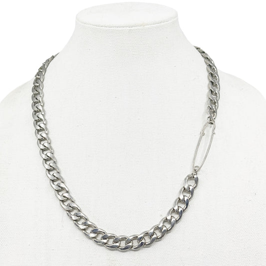 Fashion Silver tone safety pin link chain necklace GM1603