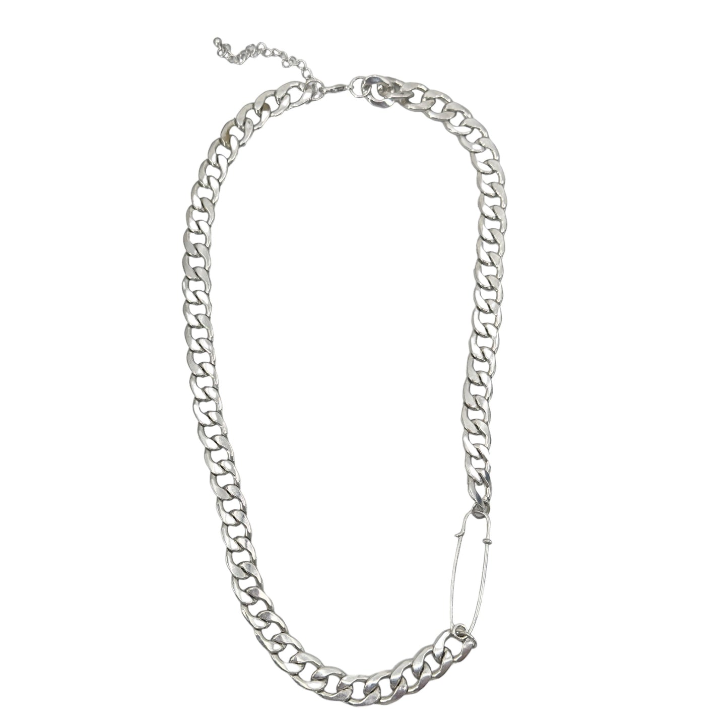 Fashion Silver tone safety pin link chain necklace GM1603