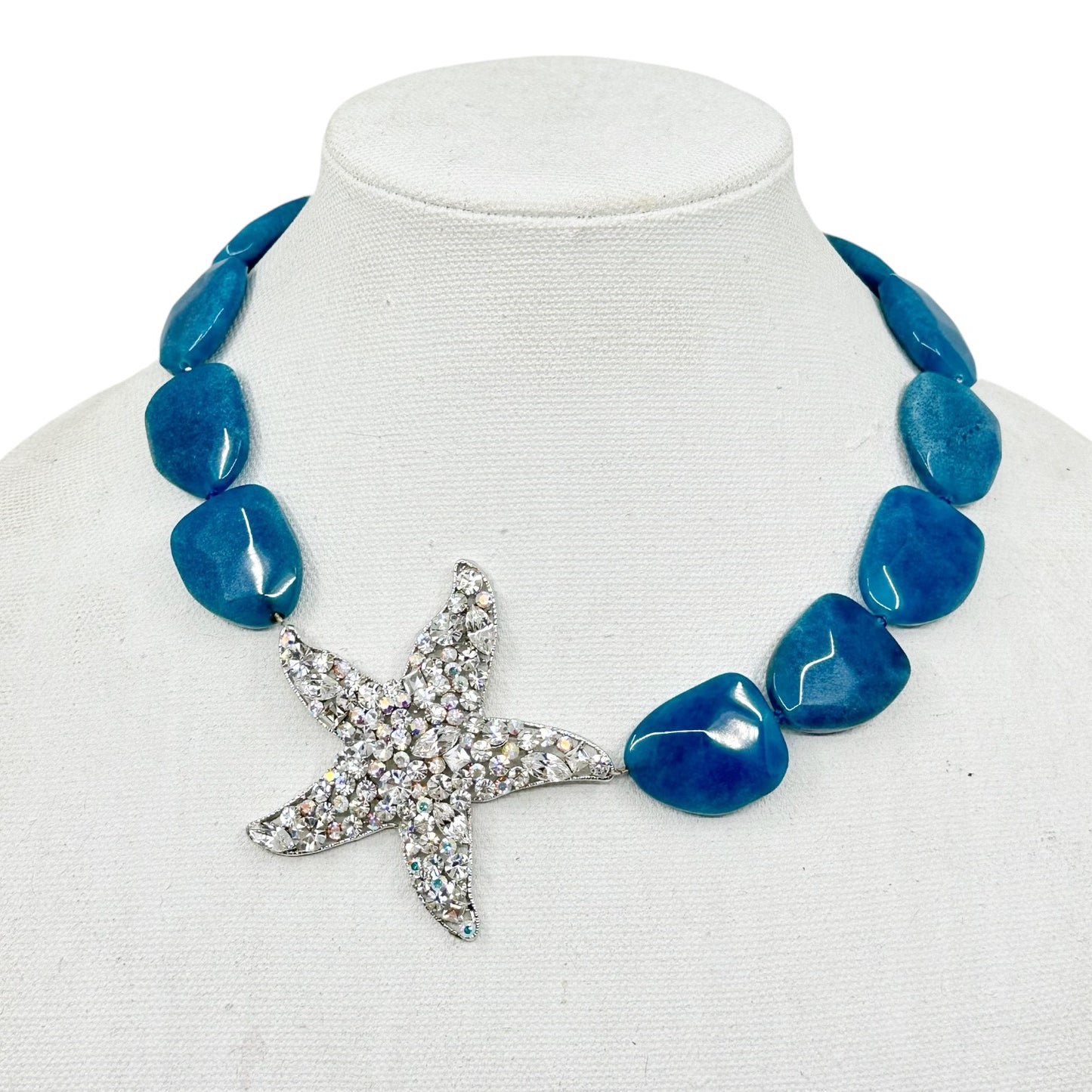 Jojo Silver tone glass bead rhinestone sea star necklace GM1604