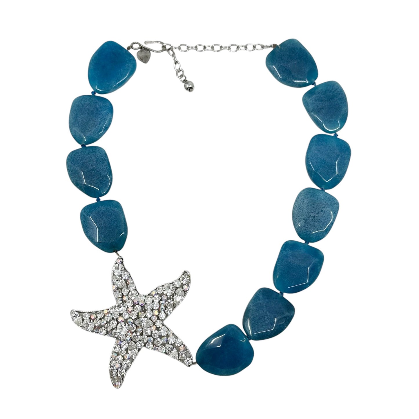 Jojo Silver tone glass bead rhinestone sea star necklace GM1604