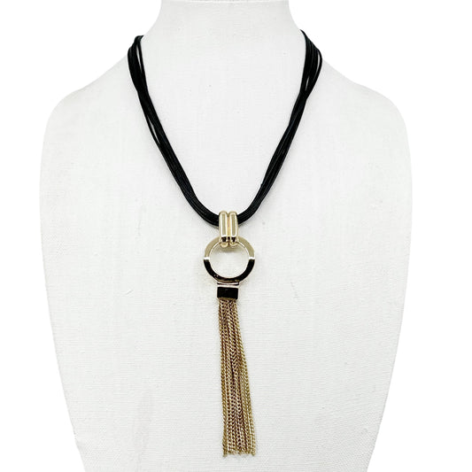 R.J. Graziano gold tone tassel pendant black cord necklace GM1606