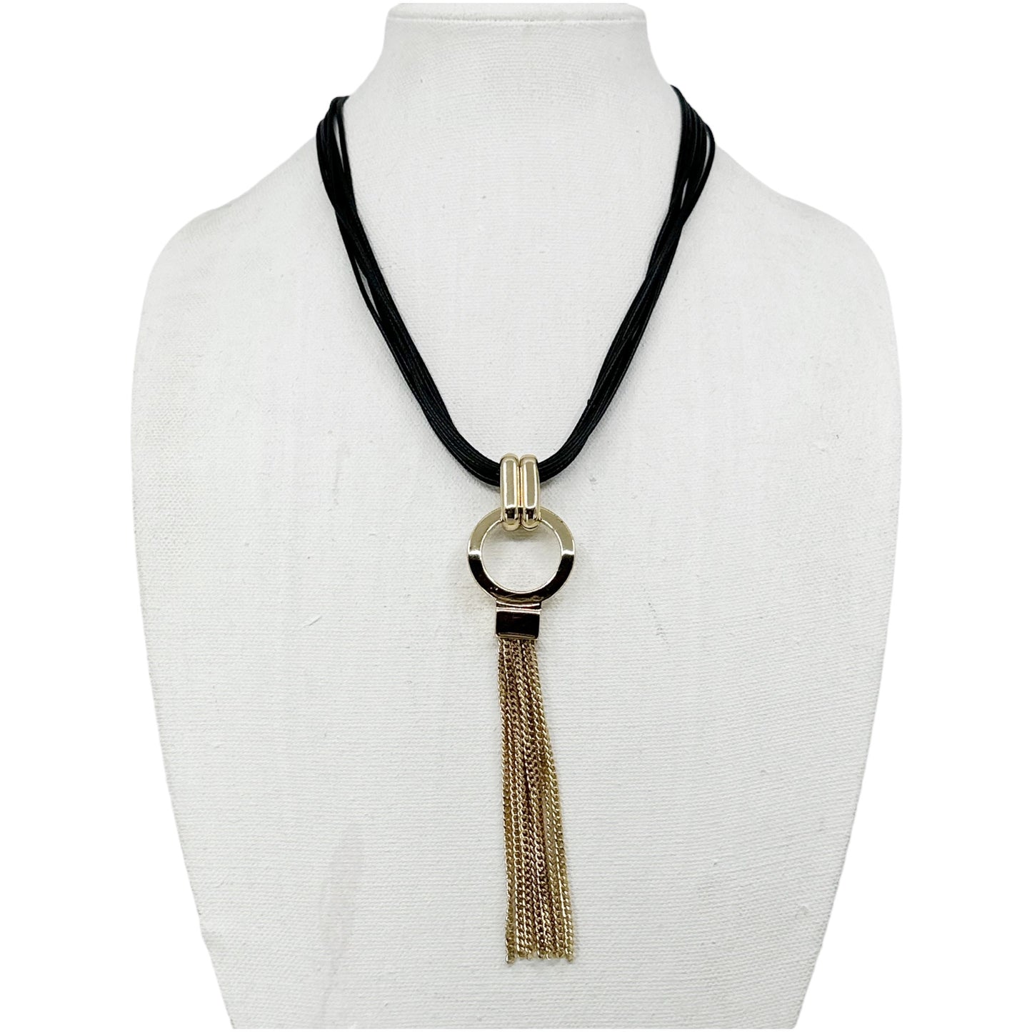 R.J. Graziano gold tone tassel pendant black cord necklace GM1606