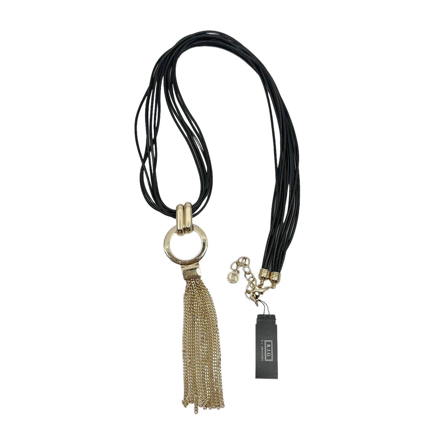 R.J. Graziano gold tone tassel pendant black cord necklace GM1606